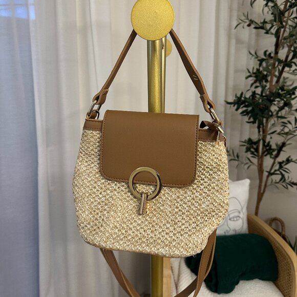 Crossbody Bag - Straw Weave Shoulder Handbag Bucket Bag Mini - Picture 1 of 4
